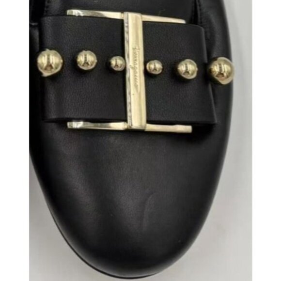 Salvatore Ferragamo Sarno Studded Bow Loafers Black& Gold 6D - Picture 9 of 9